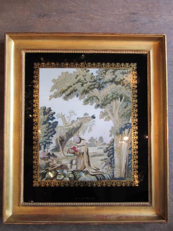 Broderie dans son encadrement églomisé
